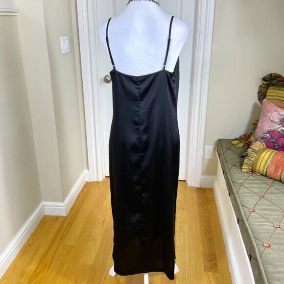 Staud Dress Slip Maxi Black Satin Strappy Longline Side Slits (10) - Picture 4 of 8